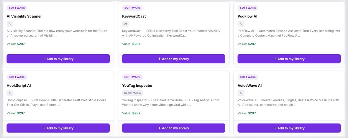 The bonus library — software bonuses with values, ready to add to a campaign